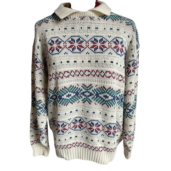 Vintage Alfred Dunner Size XL Cotton Collared Sweater With Cross Stitch Details - Picture 1 of 7